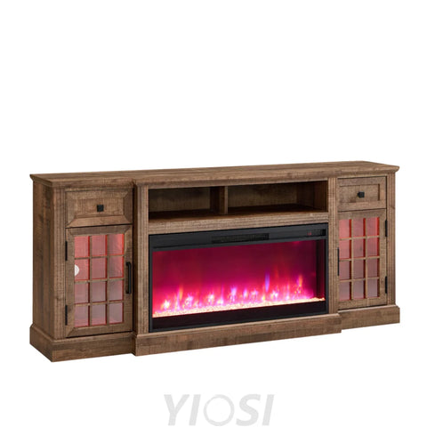 Farmhouse Highboy Entertainment Center with LED Lights and Electric Fireplace