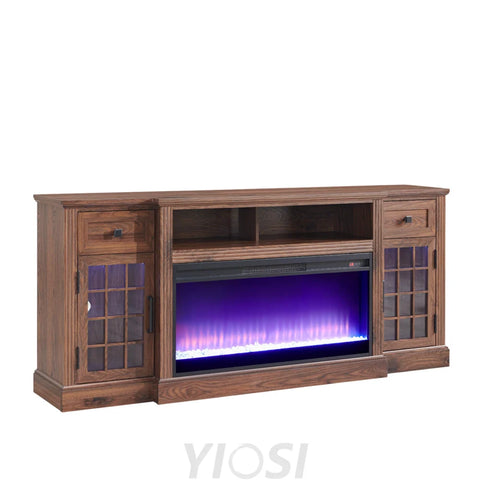 Farmhouse Highboy Entertainment Center with LED Lights and Electric Fireplace