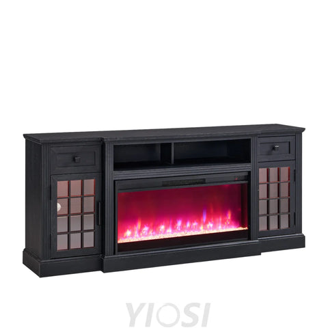 Farmhouse Highboy Entertainment Center with LED Lights and Electric Fireplace
