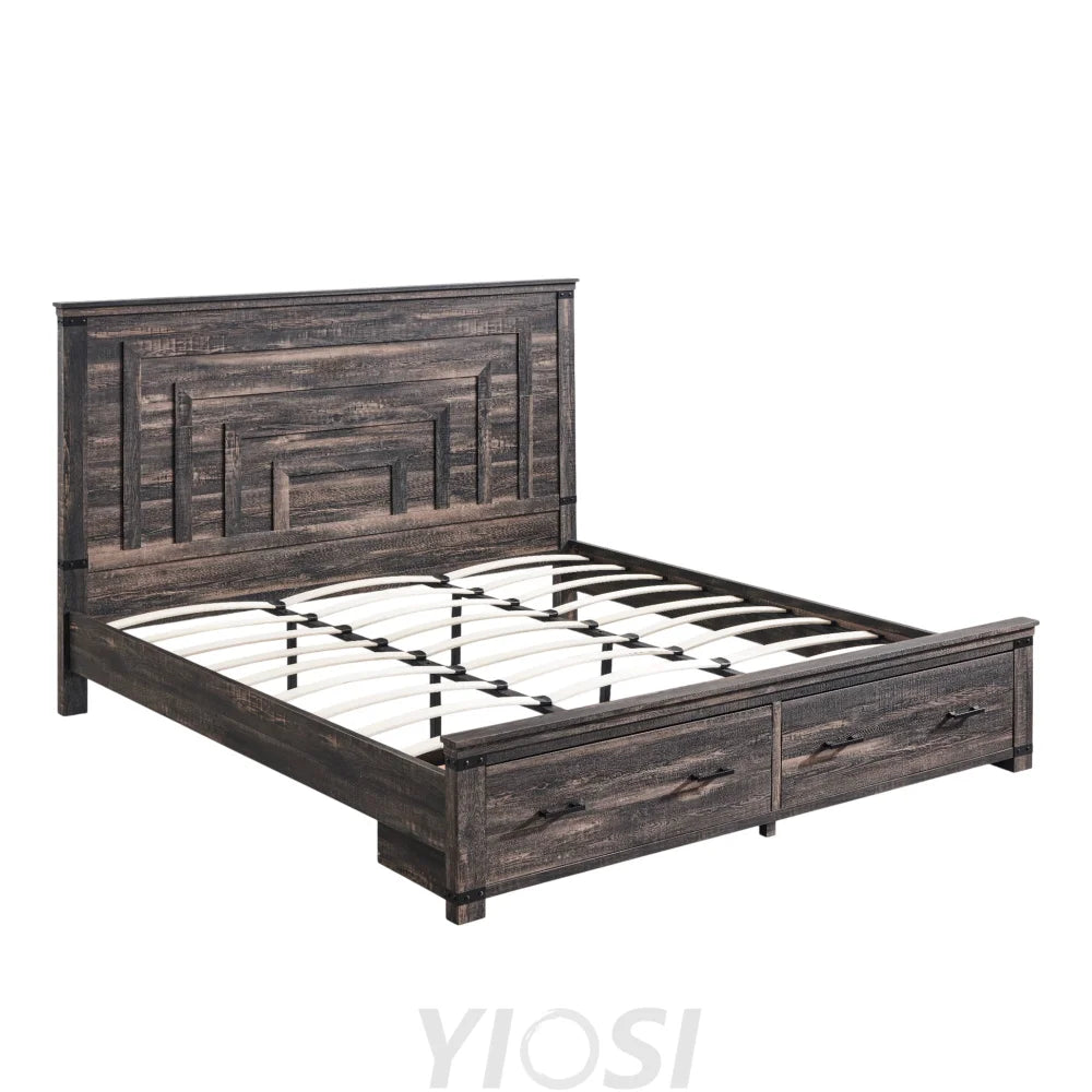 Farmhouse King//Queen Size Wood Bed Frame with Storage Drawers