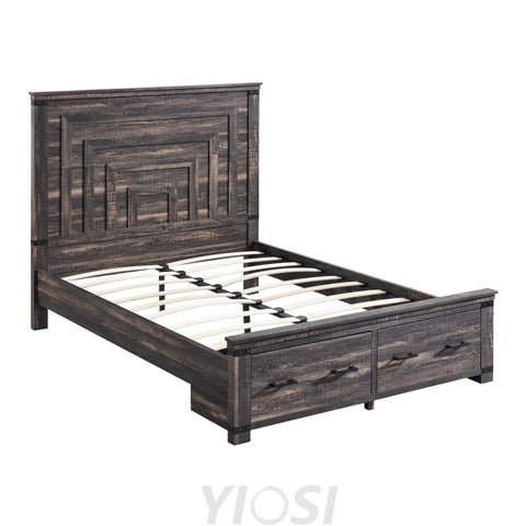 Farmhouse King//Queen Size Wood Bed Frame with Storage Drawers