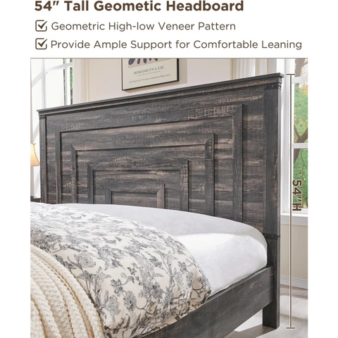 Farmhouse King Size Wood Bed Frame with Storage Drawers