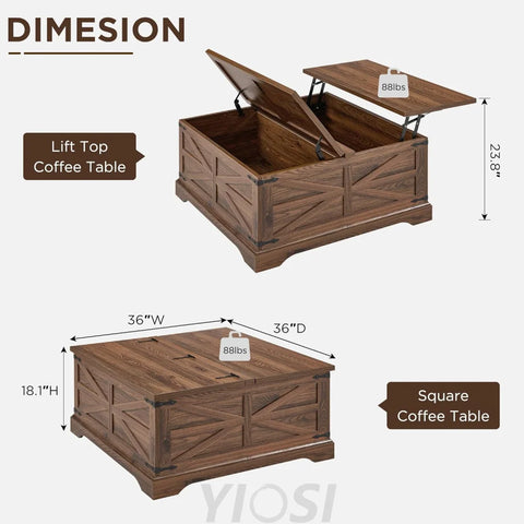 Farmhouse Lift Top Coffee Table with Storage Compartment Rustic Brown