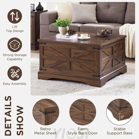 Farmhouse Lift Top Coffee Table with Storage Compartment Rustic Brown