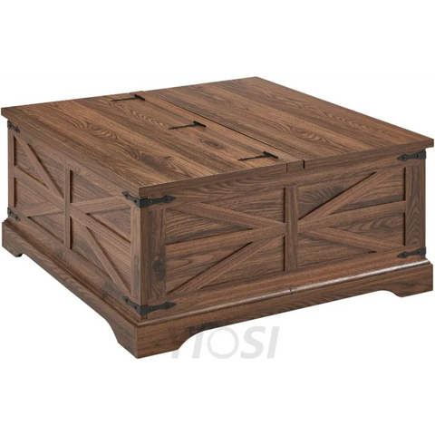 Farmhouse Lift Top Coffee Table with Storage Compartment Rustic Brown