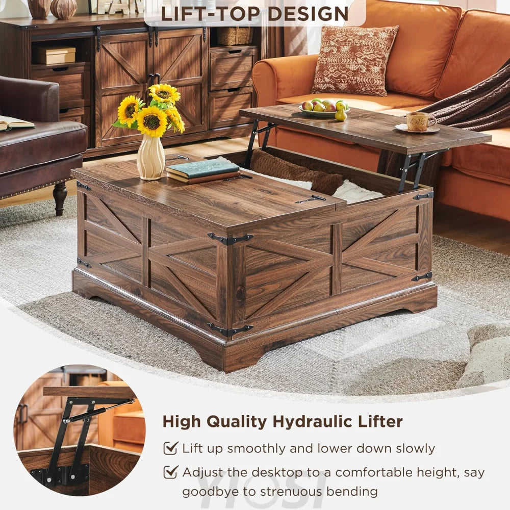 Farmhouse Lift Top Coffee Table with Storage Compartment Rustic Brown