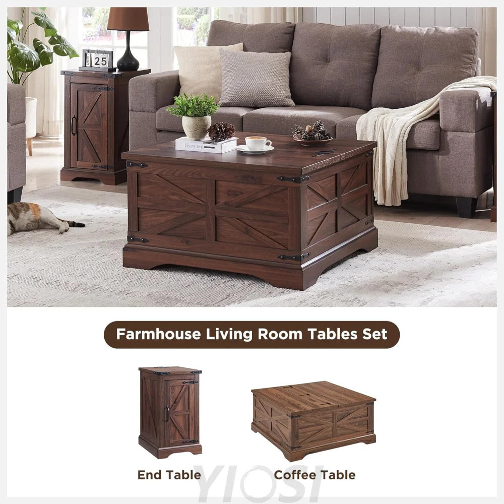 Farmhouse Lift Top Coffee Table with Storage Compartment Rustic Brown