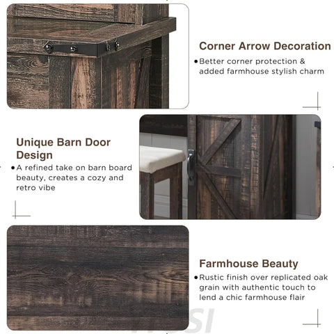 Farmhouse Makeup Vanity Desk with Sliding Mirror and Lights, Rustic Oak