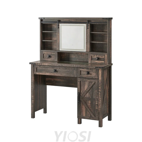 Farmhouse Makeup Vanity Desk with Sliding Mirror and Lights