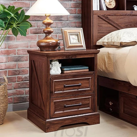 Farmhouse Nightstand with Charging Station - End Table with Drawers