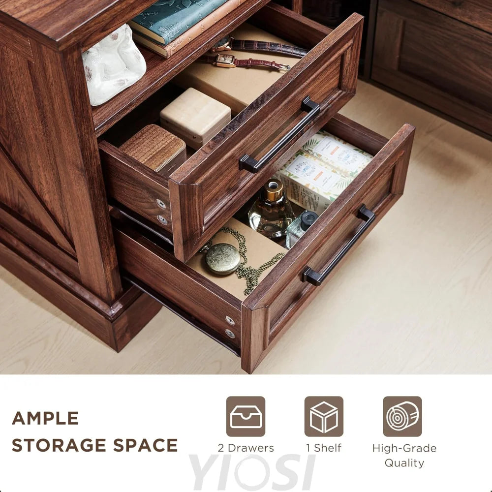 Farmhouse Nightstand with Charging Station - End Table with Drawers