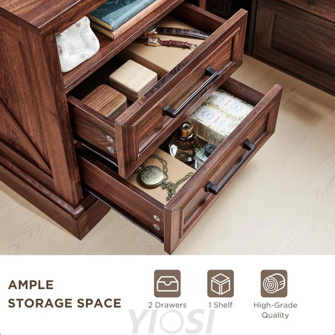 Farmhouse Nightstand with Charging Station - End Table with Drawers