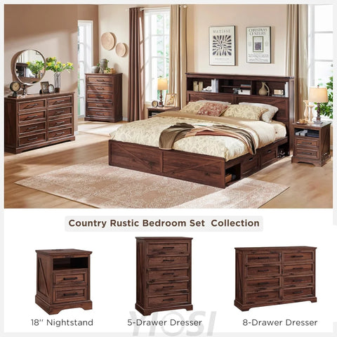Farmhouse Nightstand with Charging Station - End Table with Drawers