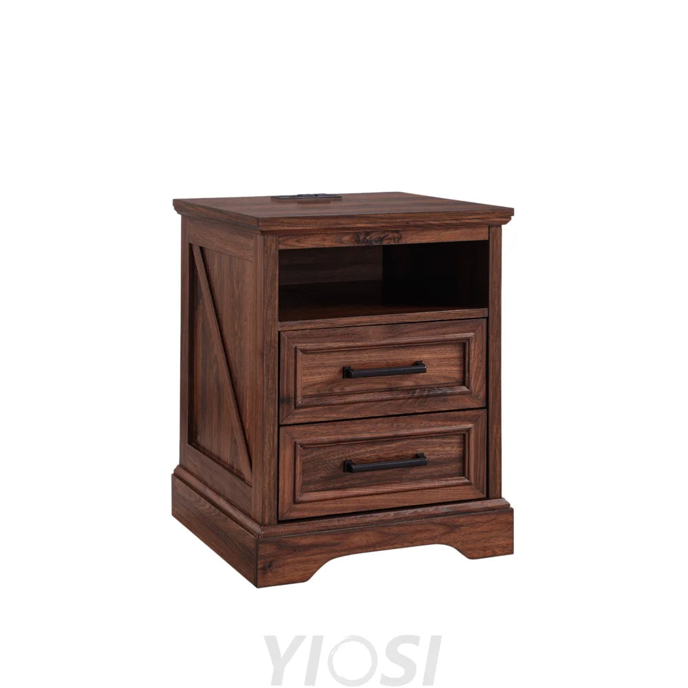 Farmhouse Nightstand with Charging Station - End Table with Drawers 18‘’