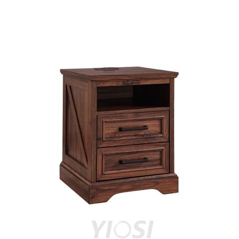 Farmhouse Nightstand with Charging Station - End Table with Drawers 18‘’