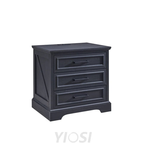 Farmhouse Nightstand with Charging Station Wide End Table Dresser Black 24’’ Black