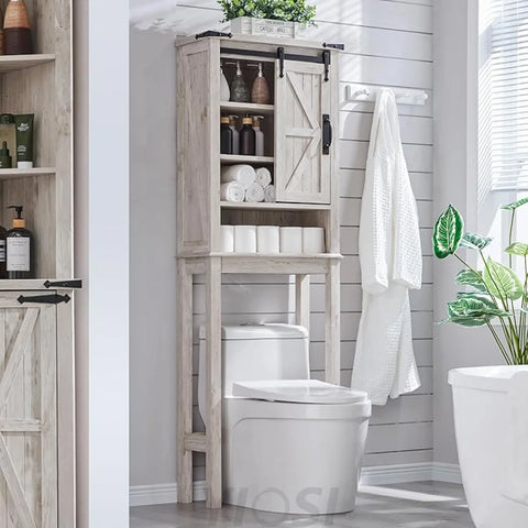 OKD Farmhouse Over The Toilet Storage Cabinet with Sliding Barn Door