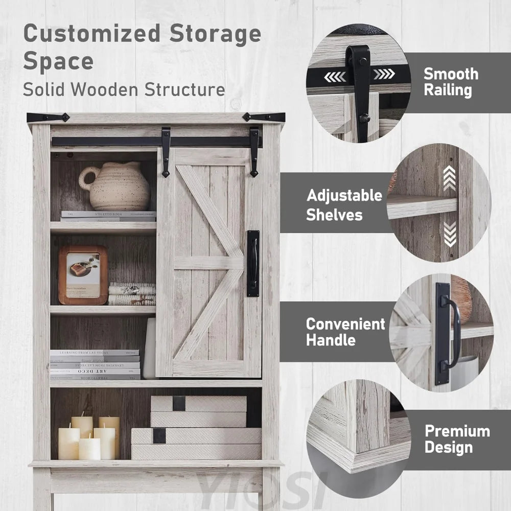 OKD Farmhouse Over The Toilet Storage Cabinet with Sliding Barn Door