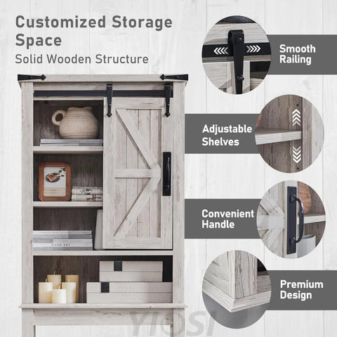 OKD Farmhouse Over The Toilet Storage Cabinet with Sliding Barn Door