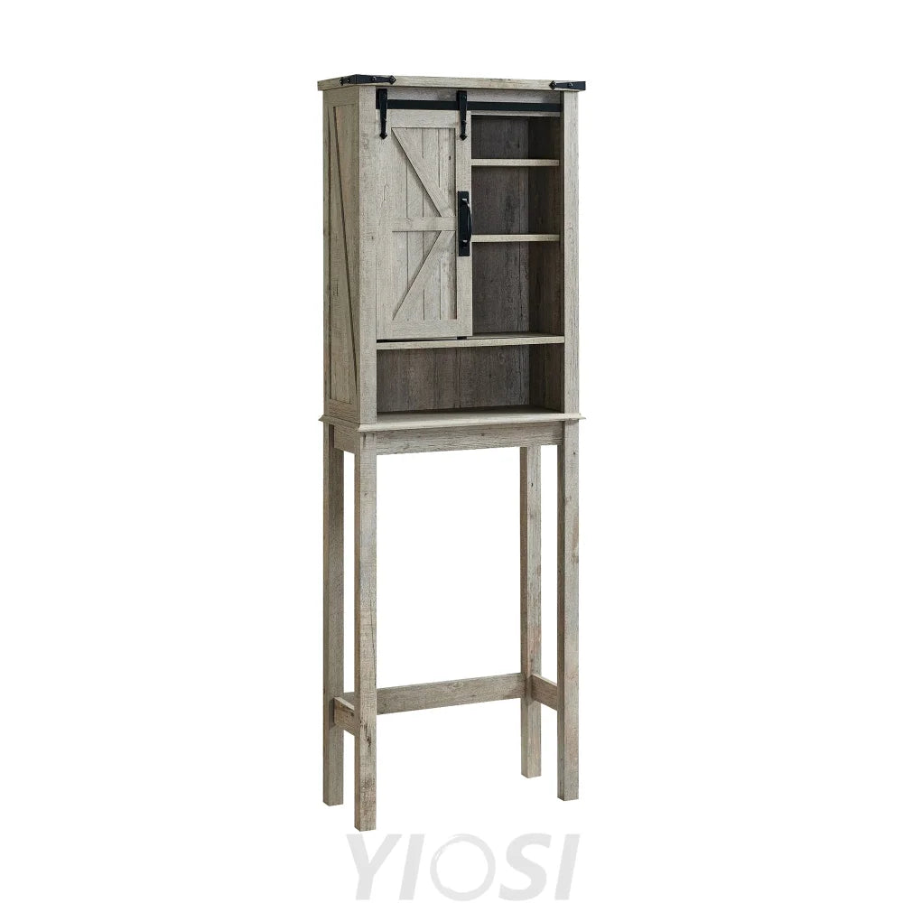 Farmhouse Over The Toilet Storage Cabinet with Sliding Barn Door