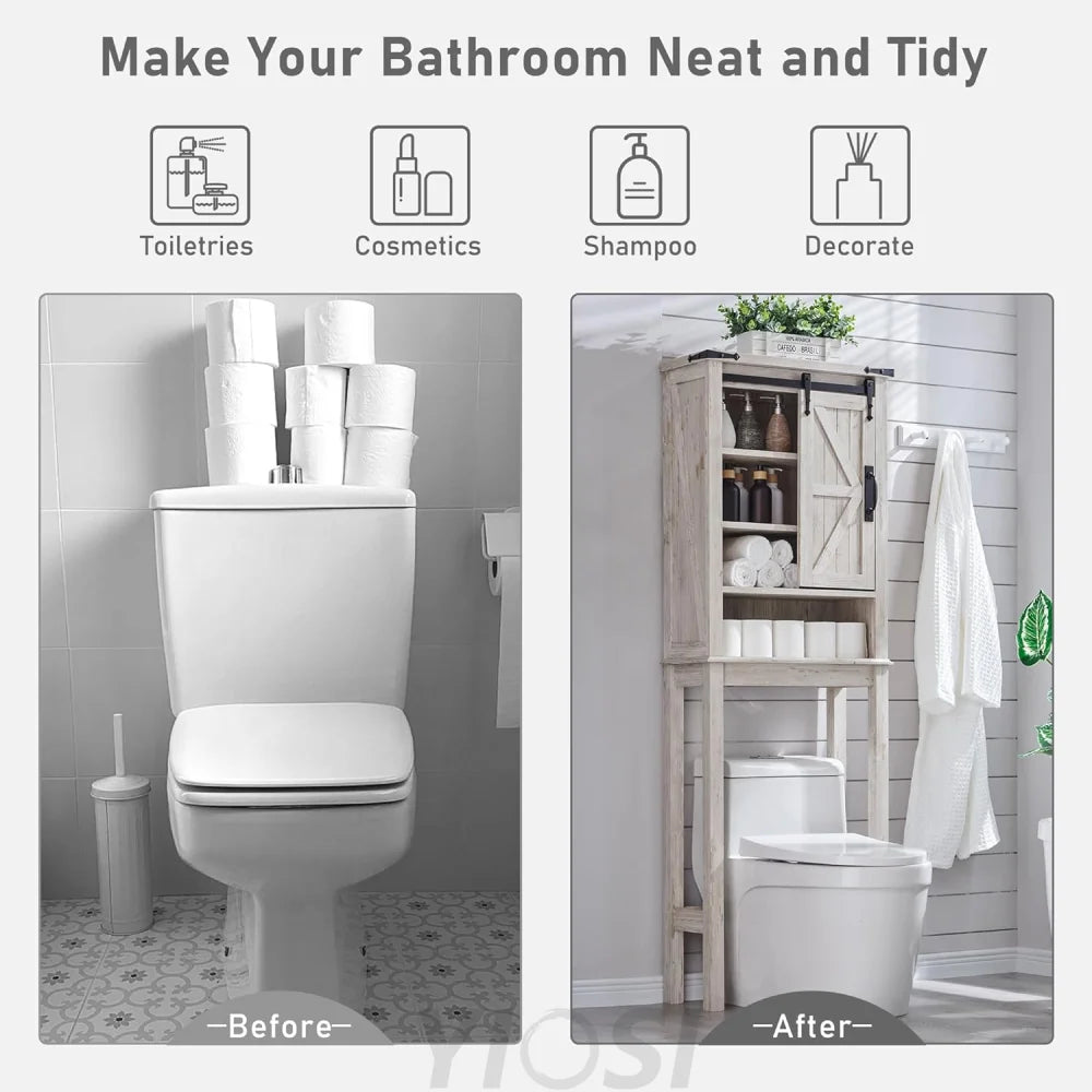 OKD Farmhouse Over The Toilet Storage Cabinet with Sliding Barn Door