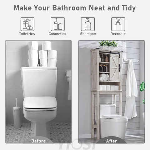 OKD Farmhouse Over The Toilet Storage Cabinet with Sliding Barn Door