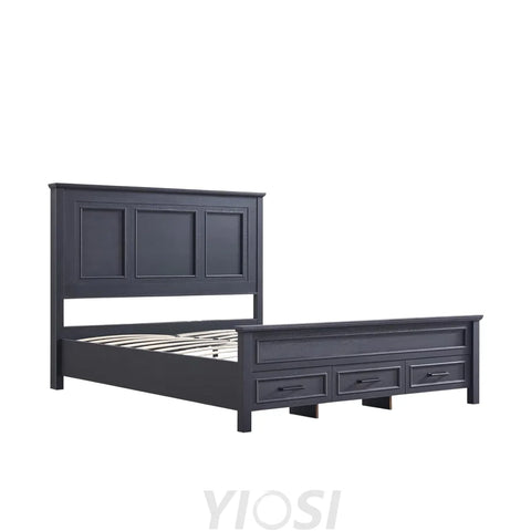 Farmhouse Queen Wooden Bed Frame with Storage 52’’ Headboard