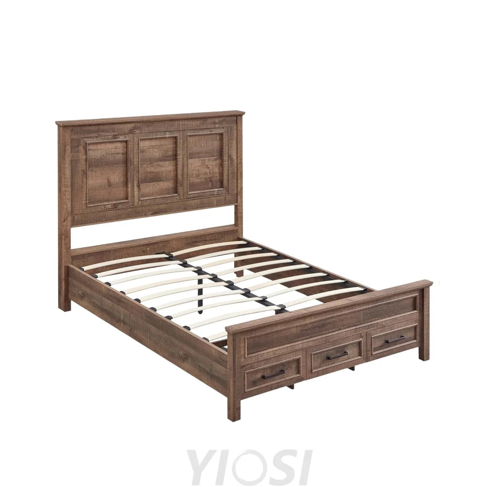 Farmhouse Queen Wooden Bed Frame with Storage 52’’ Headboard