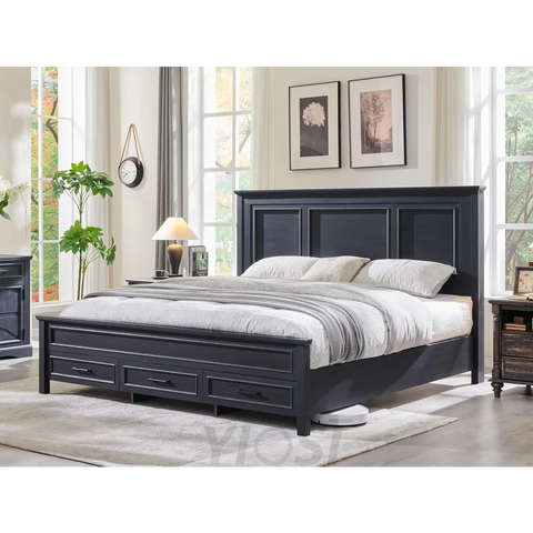 Farmhouse Queen Wooden Bed Frame with Storage, 52" Headboard