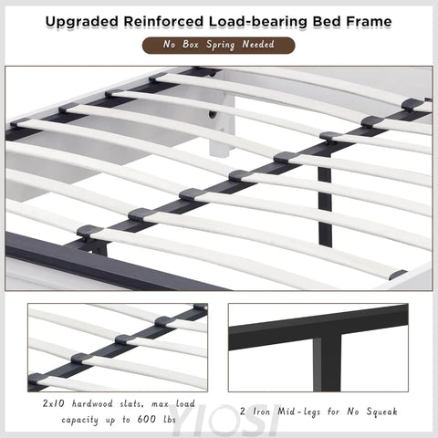 Farmhouse Queen Wooden Bed Frame with Storage, 52" Headboard