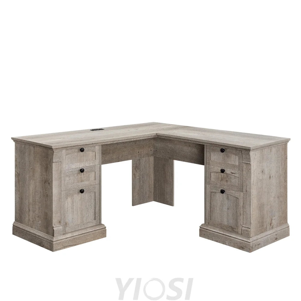 Farmhouse Rustic 60’’ L-Shaped Executive Desk with Charging Station