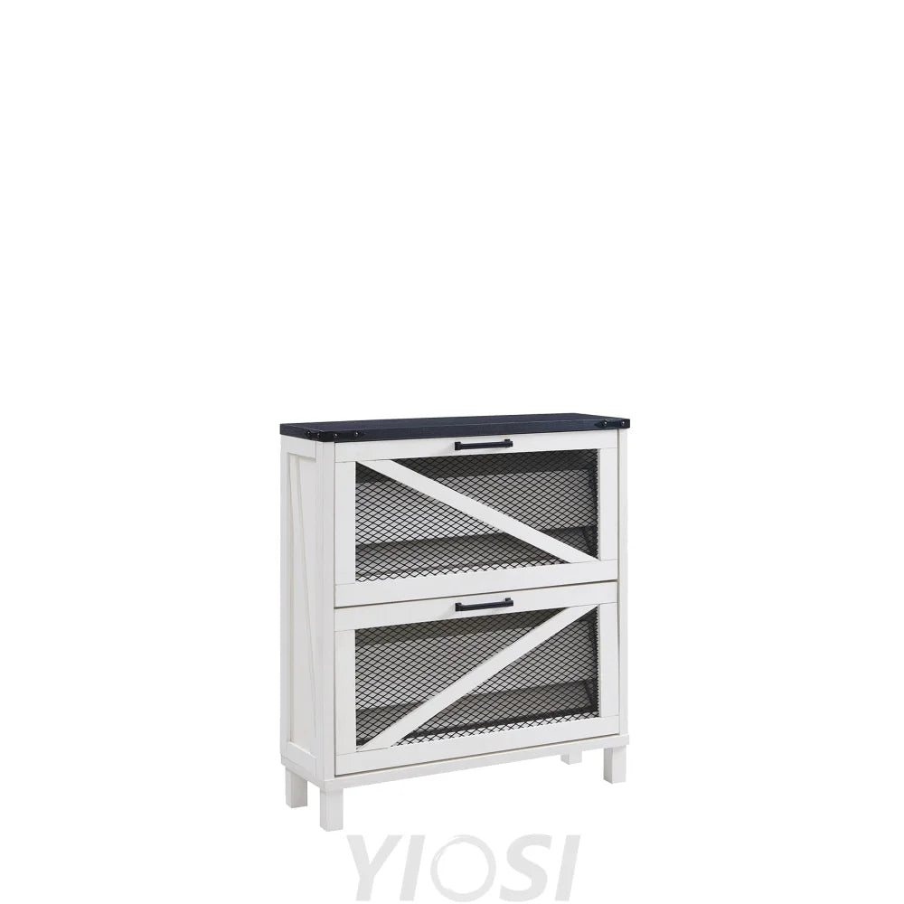 Farmhouse Shoe Cabinet with Flip Drawers and Mesh Doors