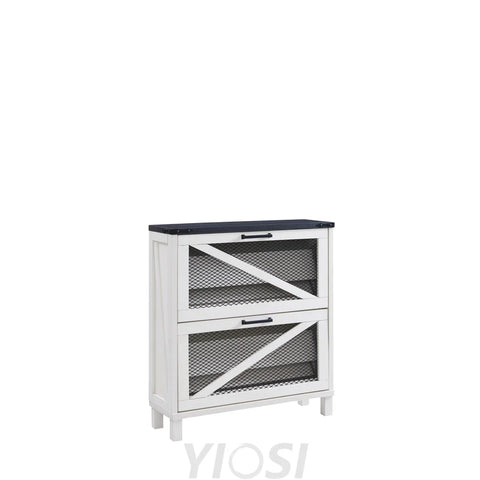 Farmhouse Shoe Cabinet with Flip Drawers and Mesh Doors