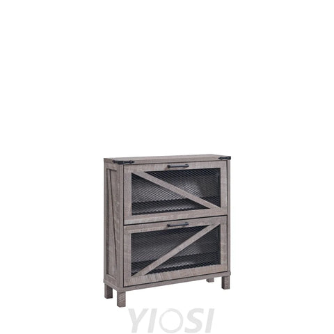 Farmhouse Shoe Cabinet with Flip Drawers and Mesh Doors