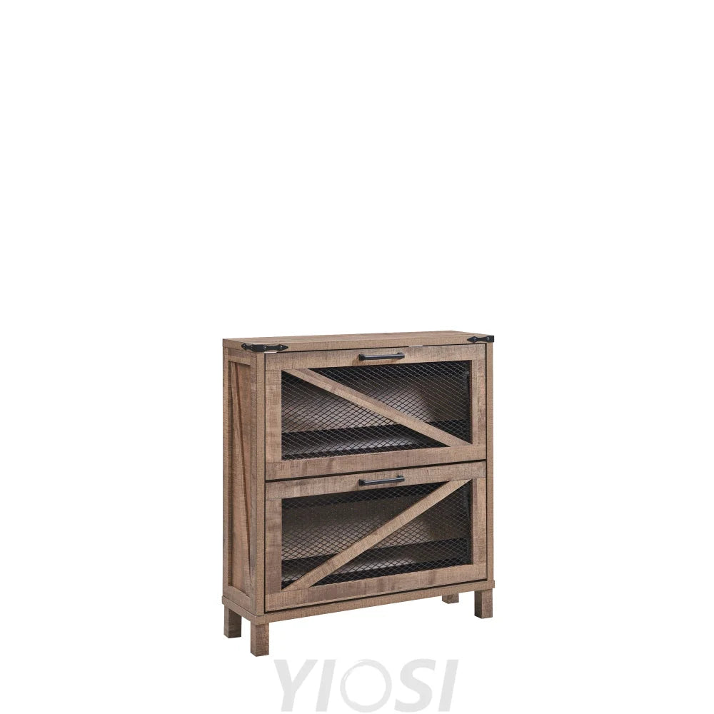 Farmhouse Shoe Cabinet with Flip Drawers and Mesh Doors