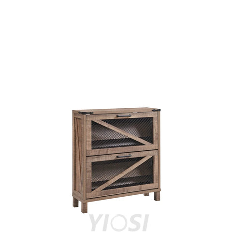 Farmhouse Shoe Cabinet with Flip Drawers and Mesh Doors
