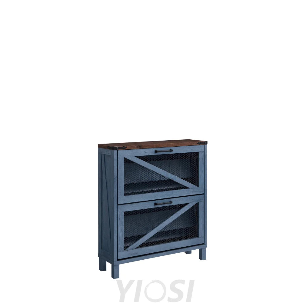 Farmhouse Shoe Cabinet with Flip Drawers and Mesh Doors