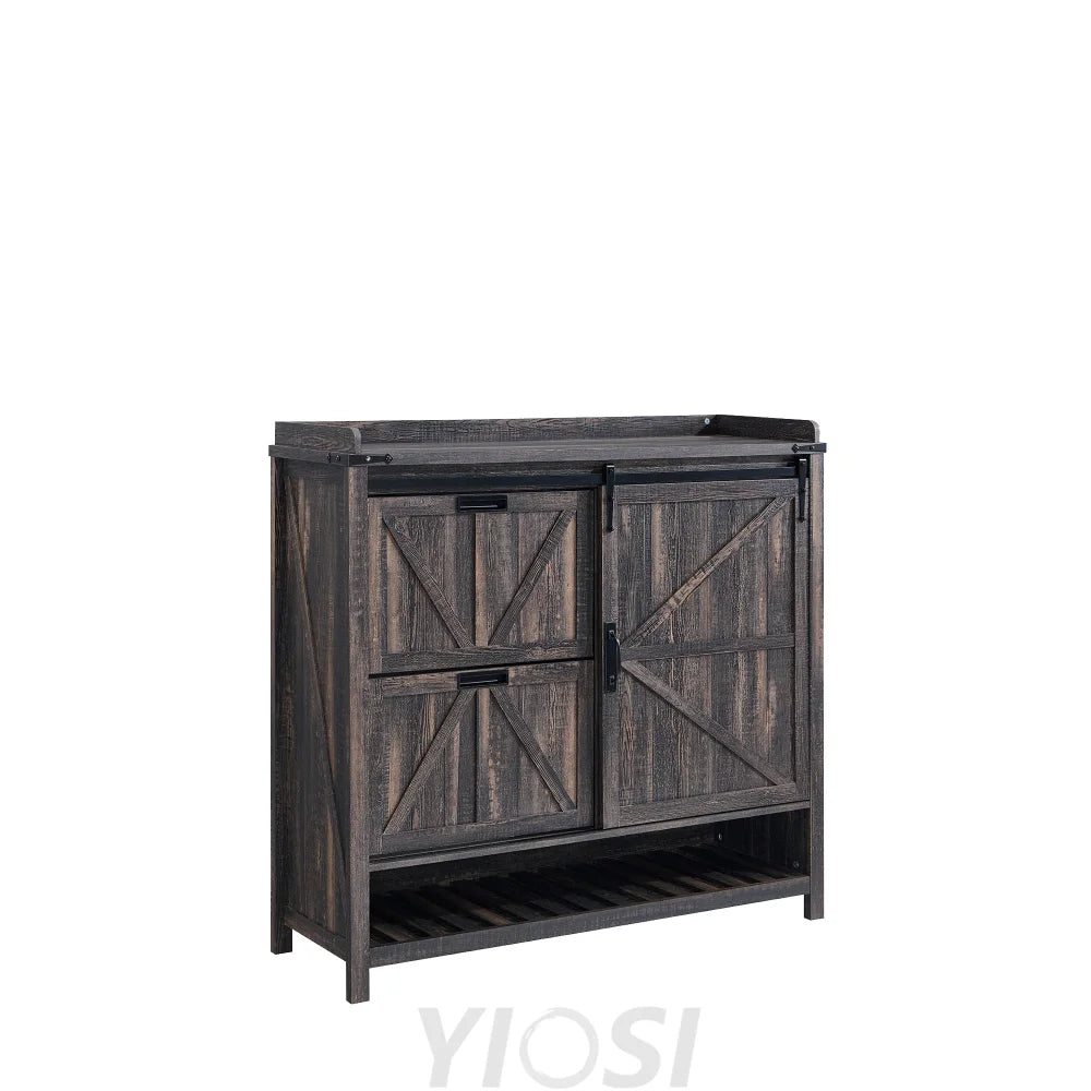 Farmhouse Shoe Storage Cabinet - 2 Flip Drawers and Sliding Door