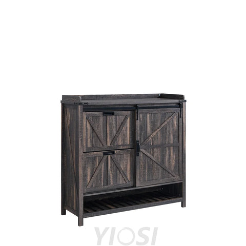 Farmhouse Shoe Storage Cabinet - 2 Flip Drawers and Sliding Door