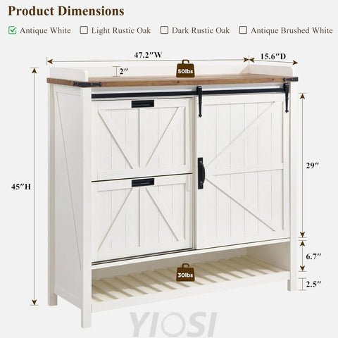 OKD Farmhouse Shoe Storage Cabinet - 2 Flip Drawers and Sliding Door