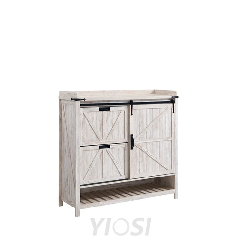 Farmhouse Shoe Storage Cabinet - 2 Flip Drawers and Sliding Door