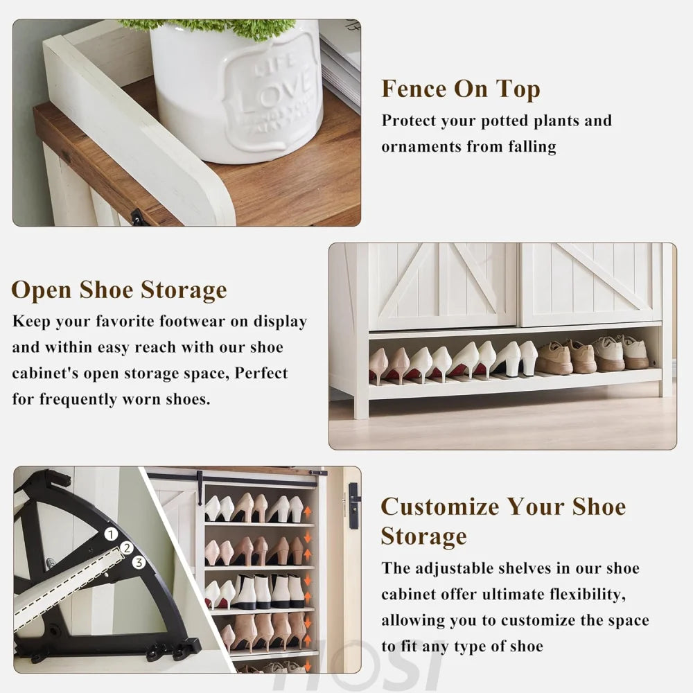 OKD Farmhouse Shoe Storage Cabinet - 2 Flip Drawers and Sliding Door