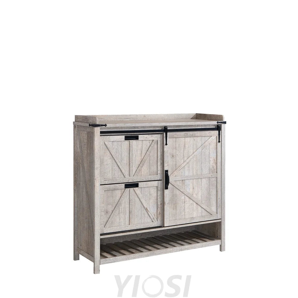 Farmhouse Shoe Storage Cabinet - 2 Flip Drawers and Sliding Door