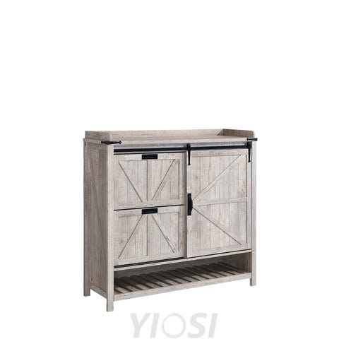 Farmhouse Shoe Storage Cabinet - 2 Flip Drawers and Sliding Door