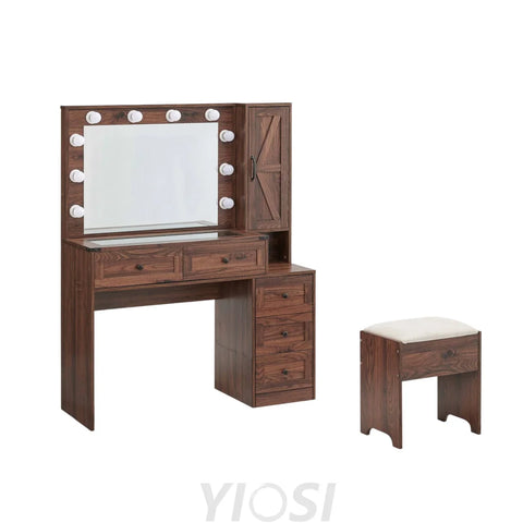 Farmhouse Style Vanity Makeup Desk 43’’ with Lighted Mirror & Charging