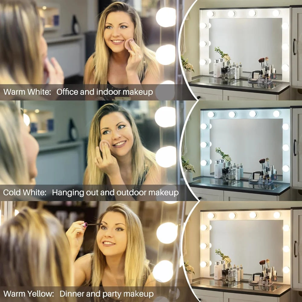 Farmhouse Style Vanity Makeup Desk with Lighted Mirror & Charging