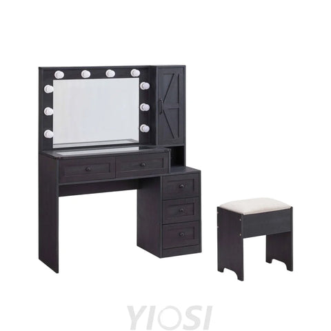 Farmhouse Style Vanity Makeup Desk 43’’ with Lighted Mirror & Charging