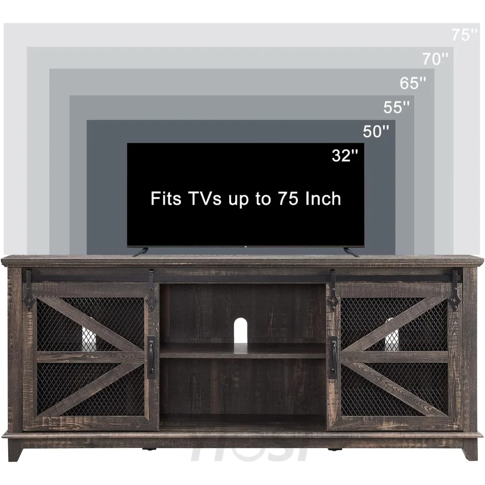 OKD Farmhouse TV Stand for 75 Inch TV, Rustic Oak