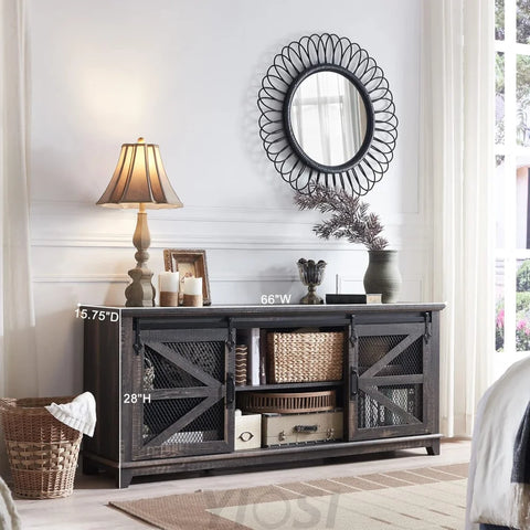 OKD Farmhouse TV Stand for 75 Inch TV, Rustic Oak