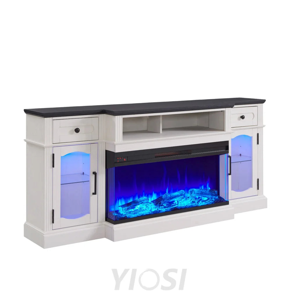 Farmhouse TV Stand with 36’’ Fireplace & LED - Antique White